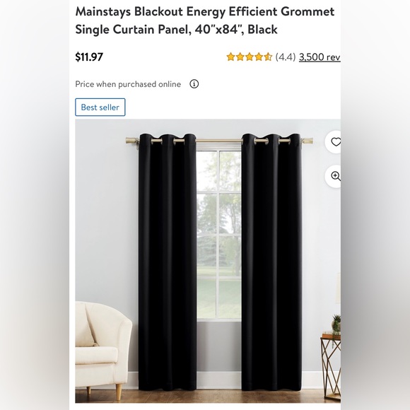 Four (4) black curtain panels. Metal grommets fit rods up to 1.5" in diameter. - Picture 3 of 5
